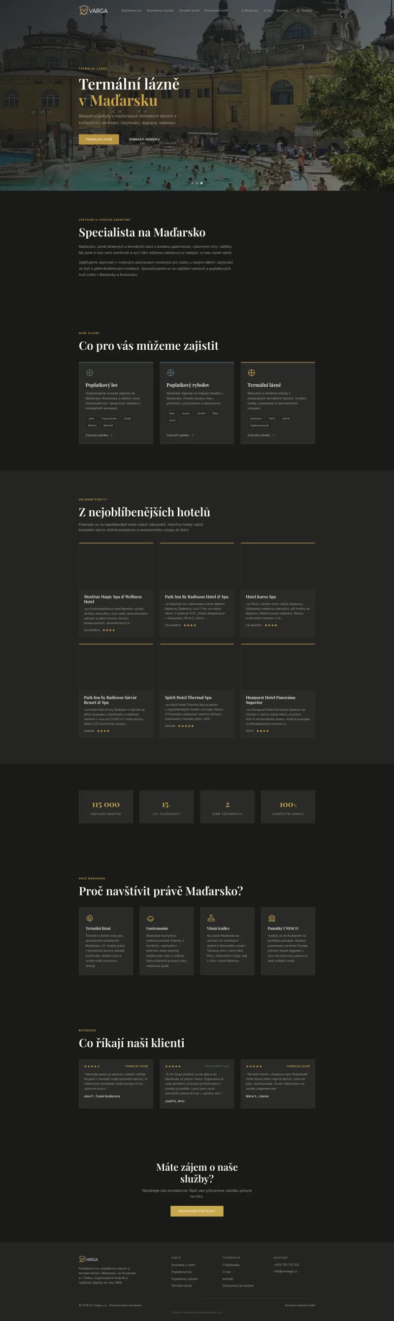 Desktopový web VARGA HUNTING AGENCY s nabídkou zájezdů do Maďarska